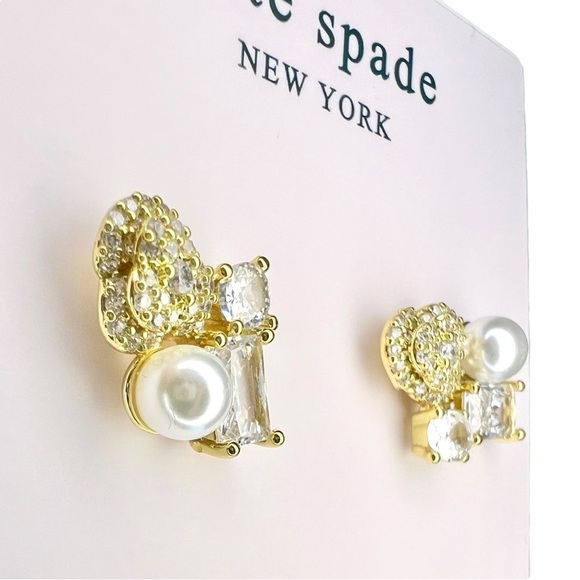 Kate Spade Cluster Earrings, Gold, Crystals, & Pearl, with Dust bag - Picture 5 of 7